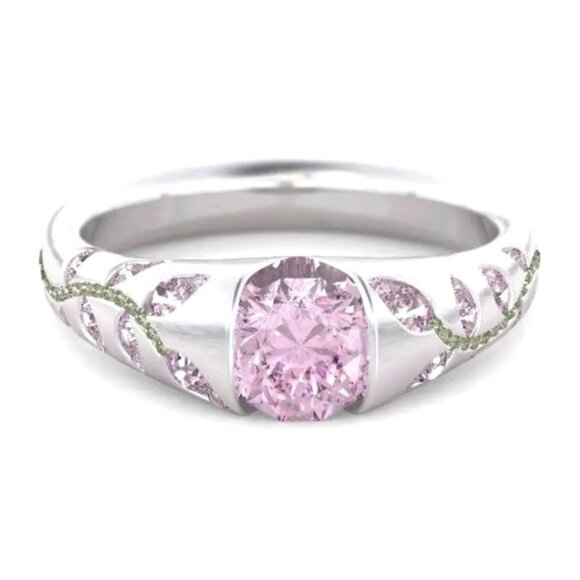Ring Pretty Pink Zircon Rhinestone Silver Metal Sz 6 Flower Vine Stylish Trendy - Picture 1 of 4